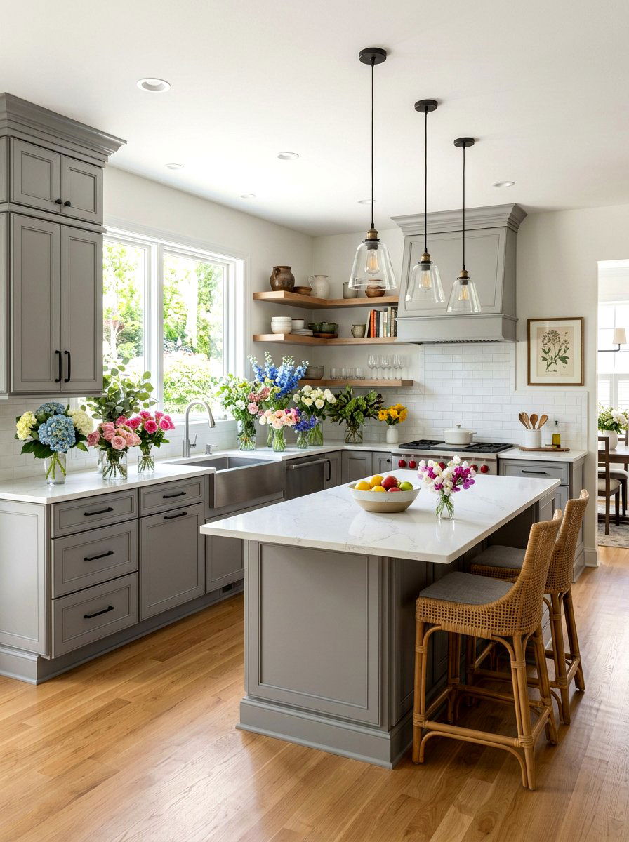 Transitional Floral Kitchen - 30 flower market kitchen ideas