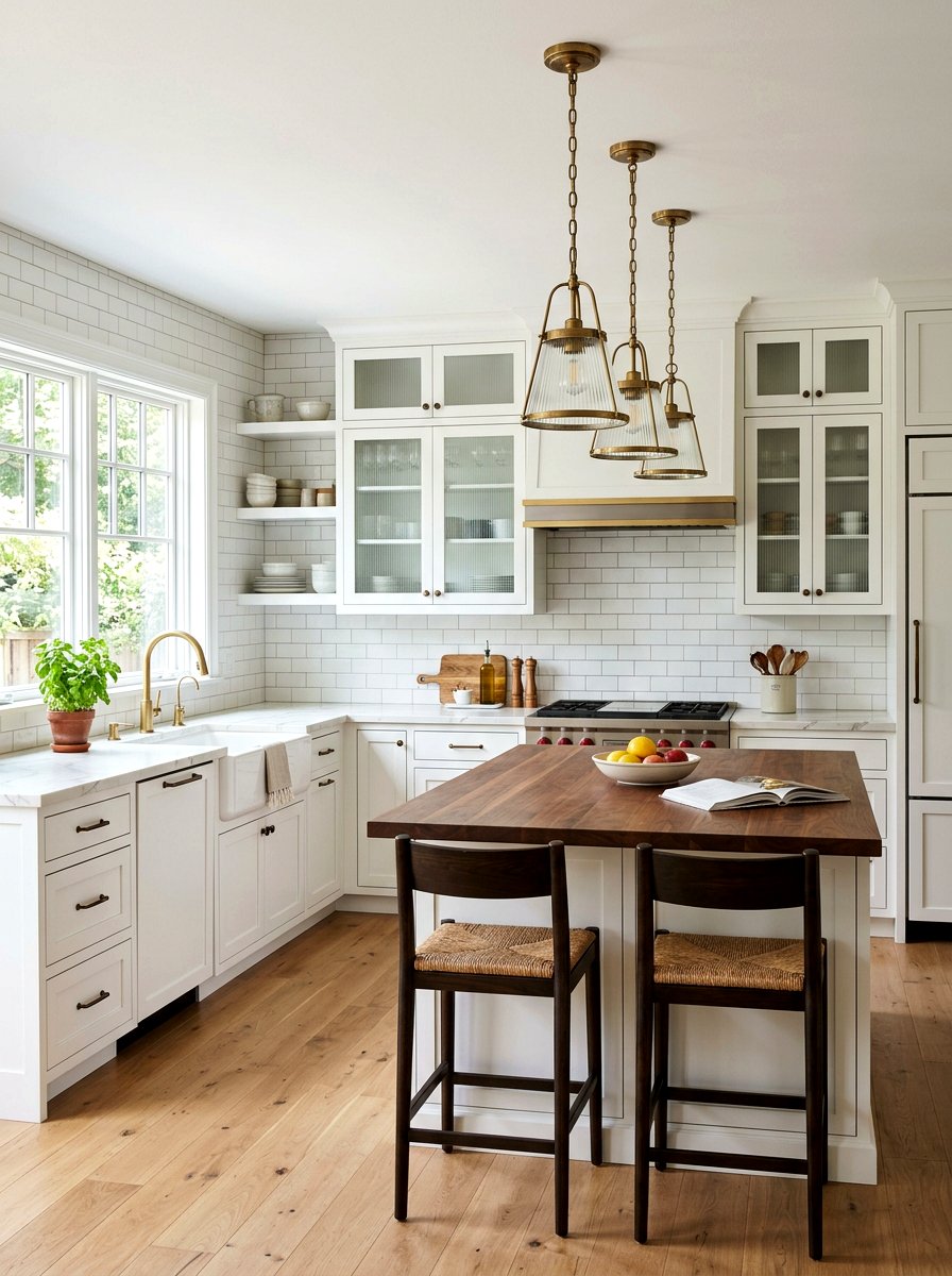 Transitional Kitchen With Ribbed Glass Uppers - 30 ribbed glass cabinet ideas
