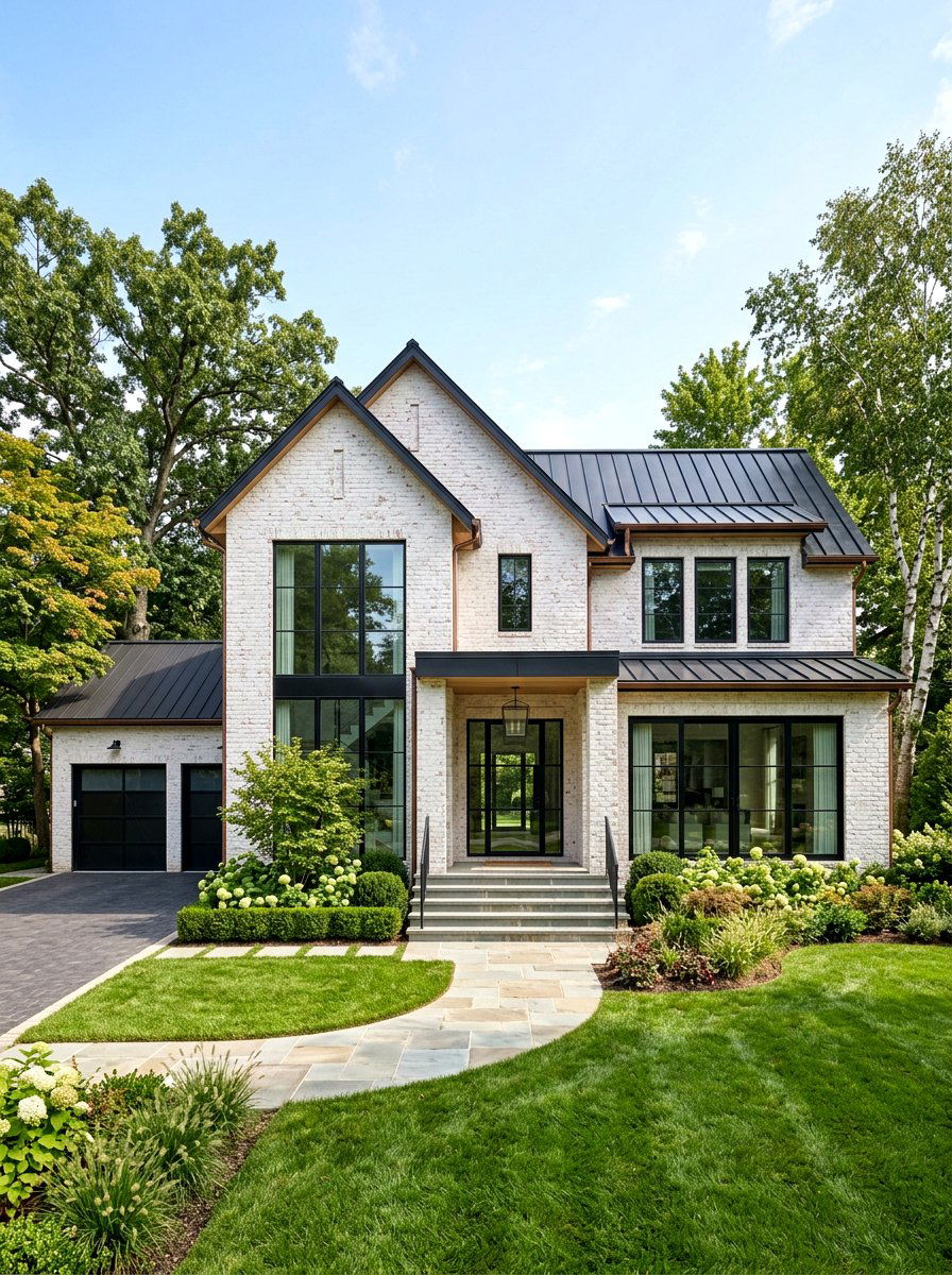 Transitional Limewashed Brick Style - 30 limewashed brick exterior ideas