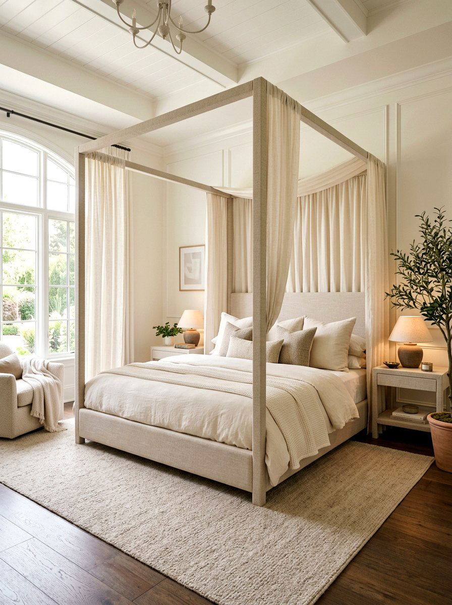 Transitional Linen Canopy Bed - 30 statement canopy bed bedroom ideas