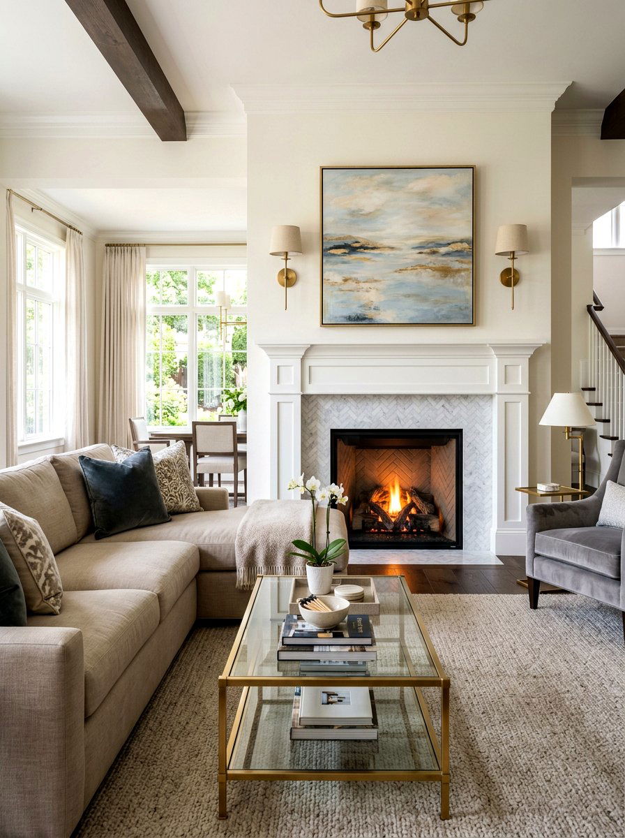 Transitional Living Area - 30 basement fireplace ideas