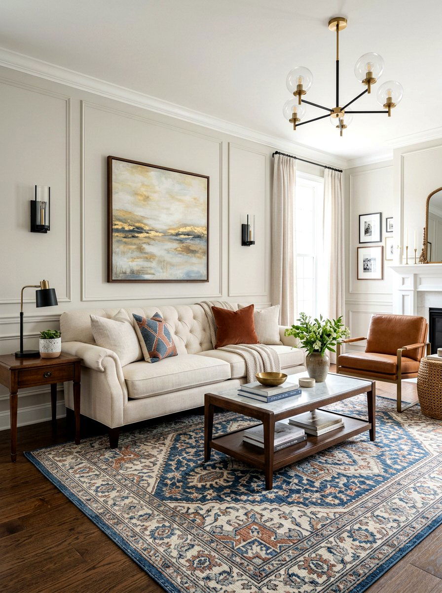 Transitional Living Room Cream Sofa - 30 cream sofa living room ideas