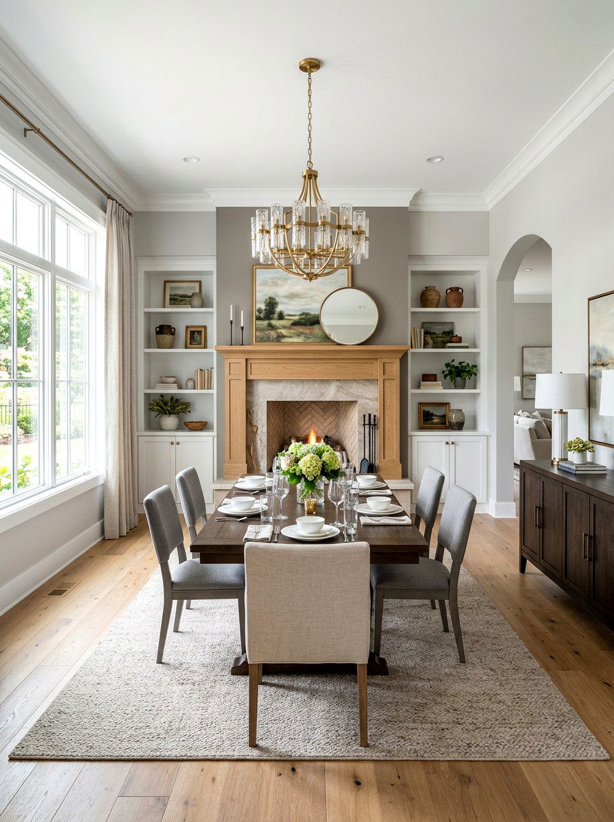 Transitional Neutral Fireplace Wall - 30 dining room fireplace wall ideas