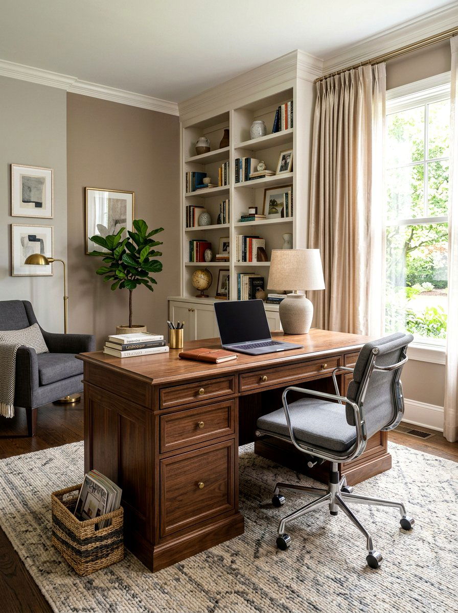 Transitional Neutral Home Office - 30 executive home office ideas