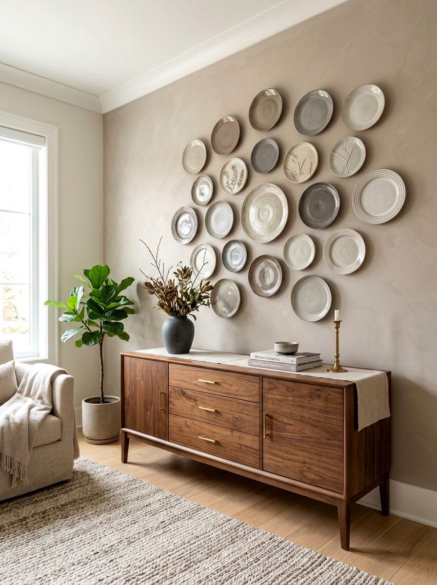 Transitional Neutral Plate Wall - 30 plate wall dining room ideas