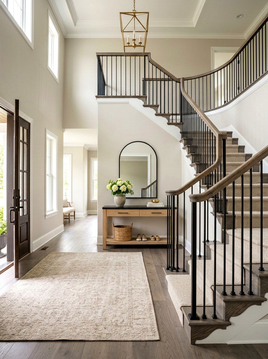Transitional Neutral Tone Foyer - 30 elegant foyer staircase ideas