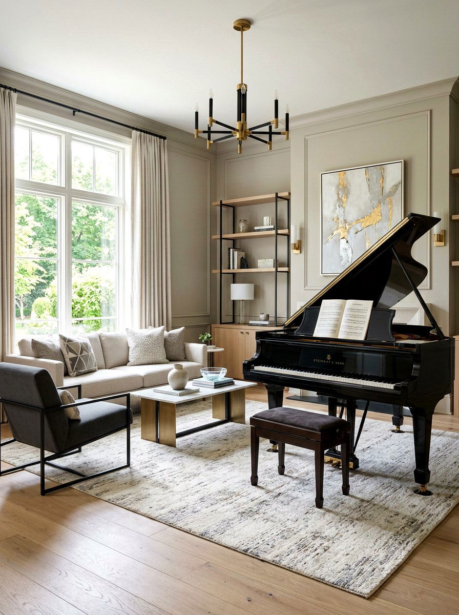 Transitional Piano Space - 30 piano room ideas