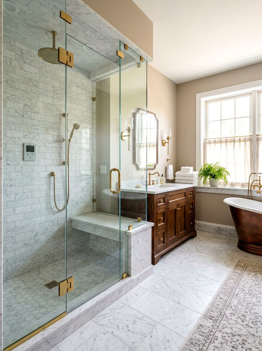 Transitional Steam Shower Space - 30 steam shower bathroom ideas