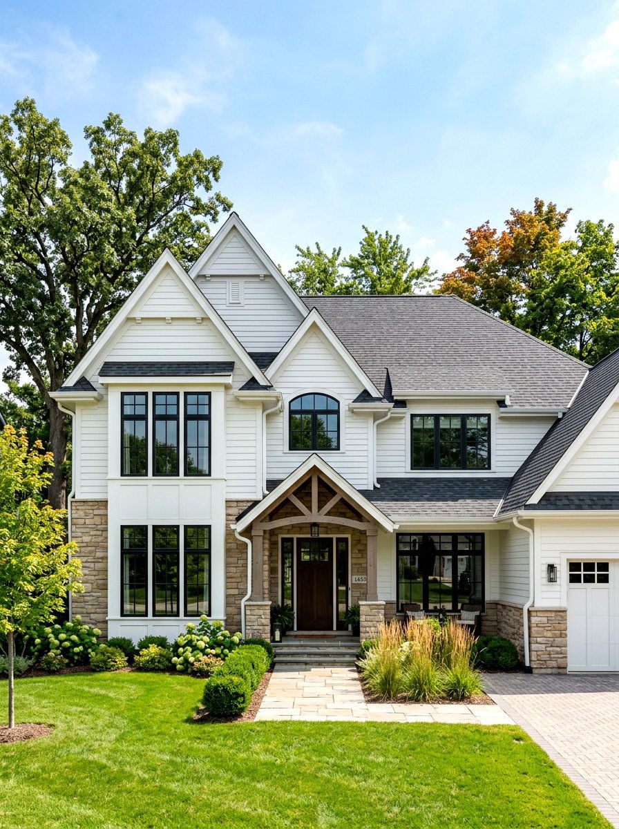 Transitional Style Gabled House - 30 black bronze window exterior ideas
