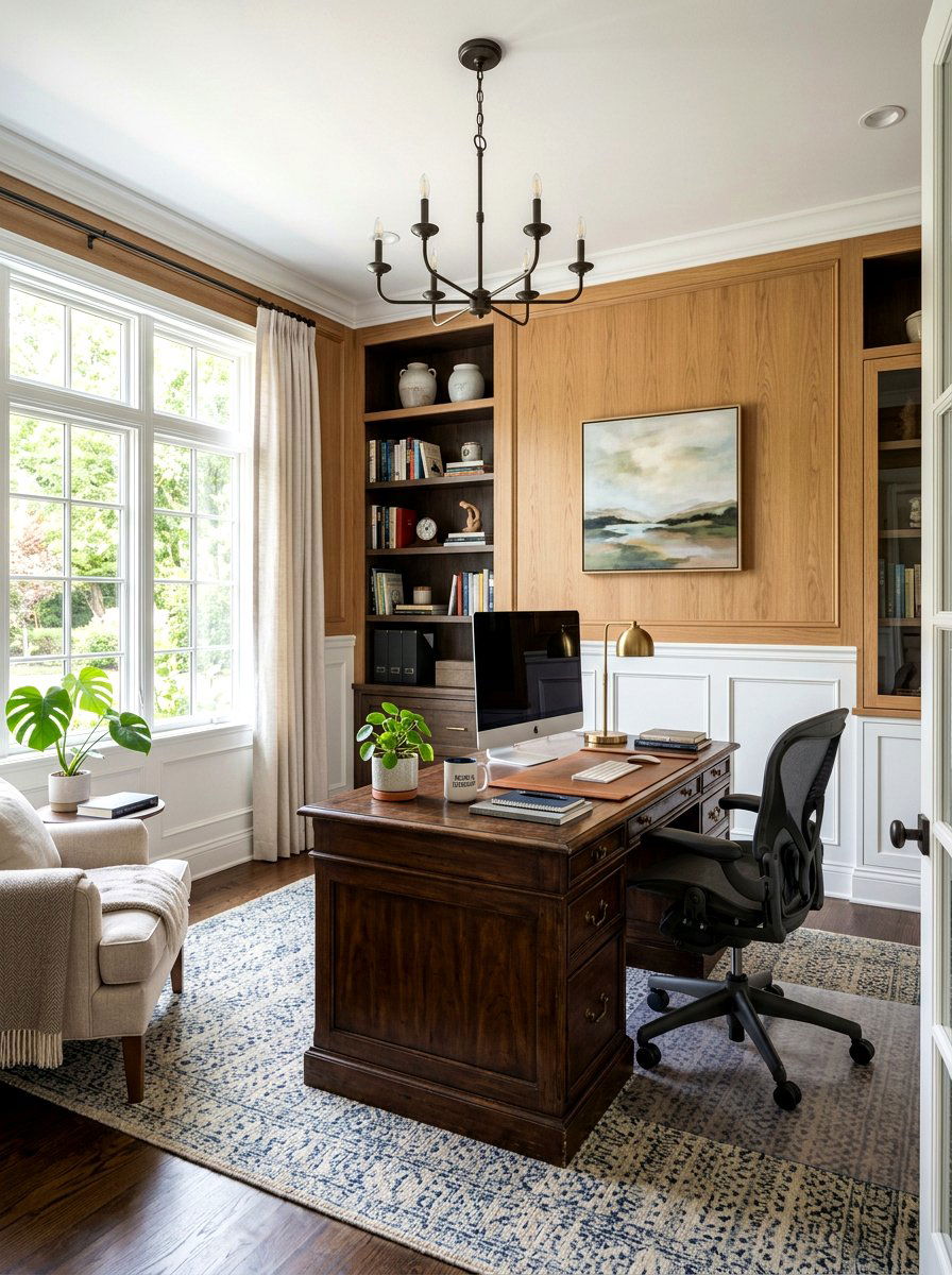 Transitional Wood Office - 30 wood paneled office ideas