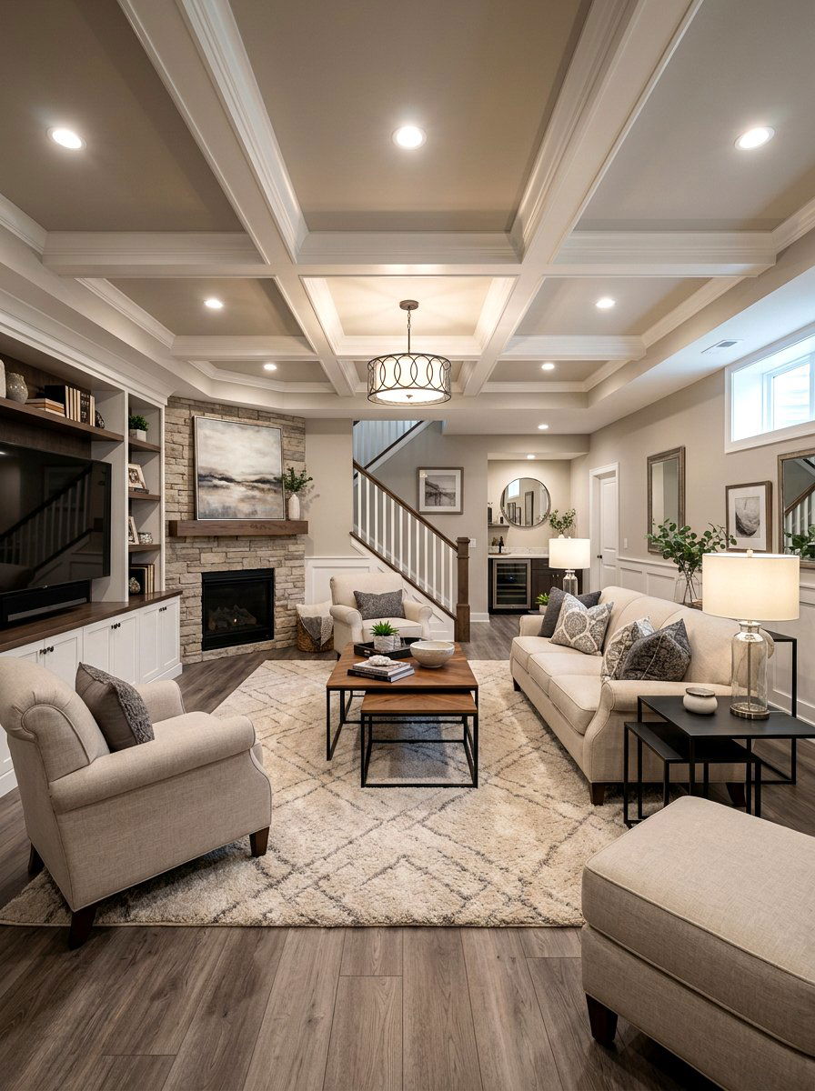 Transitional basement living area - 30 basement family lounge ideas