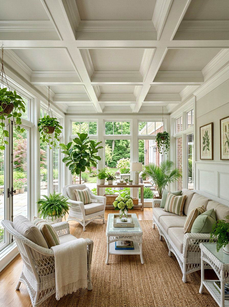 Transitional coffered ceiling sunroom - 30 coffered ceiling ideas