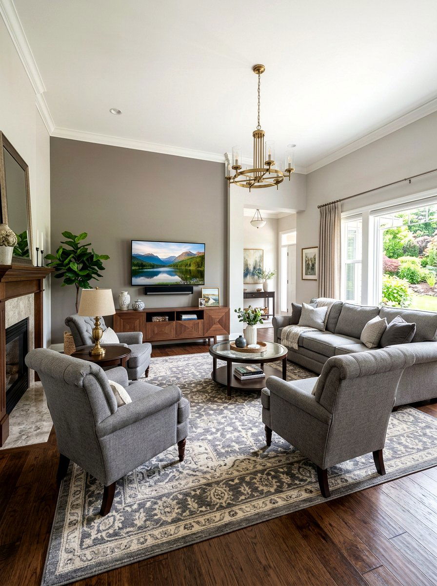 Transitional gray and dark wood living room - 30 warm gray and wood living room ideas