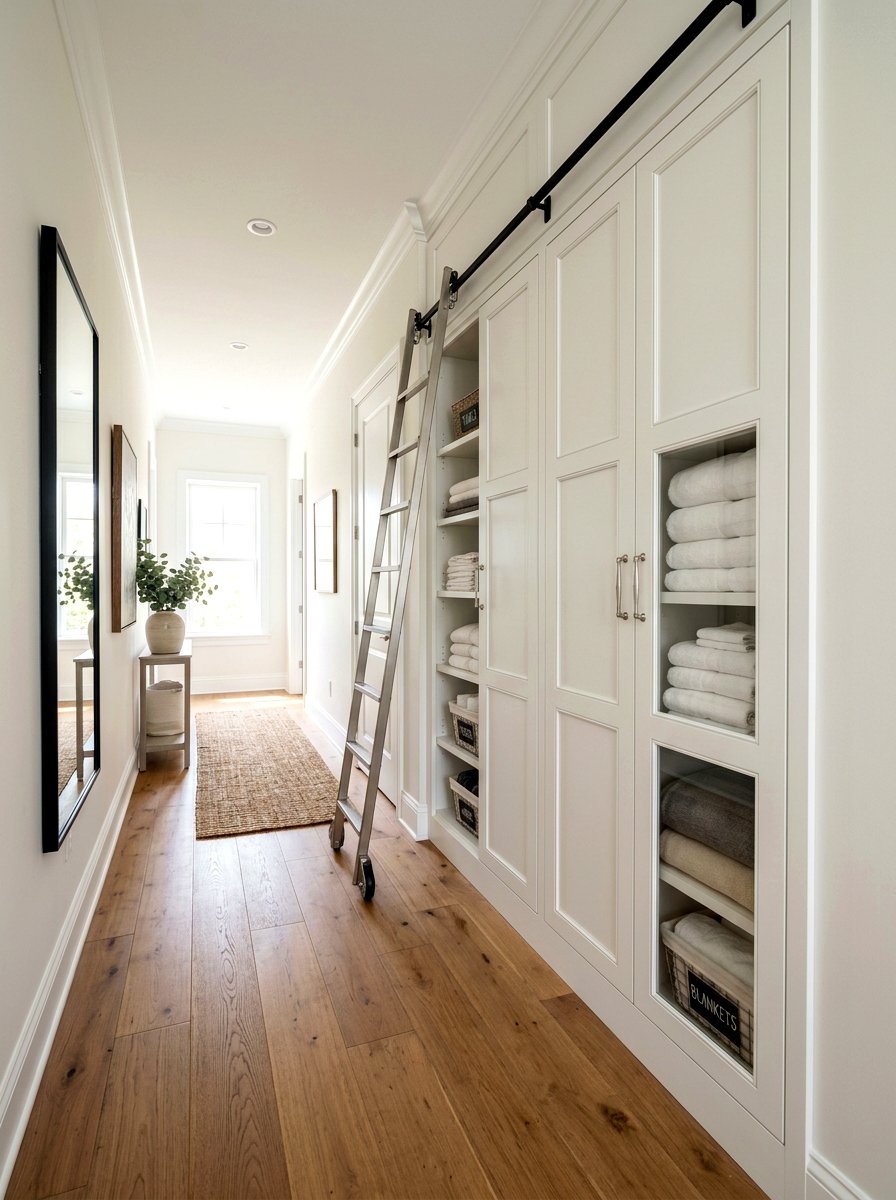 Transitional hallway linen closet - 30 library ladder ideas