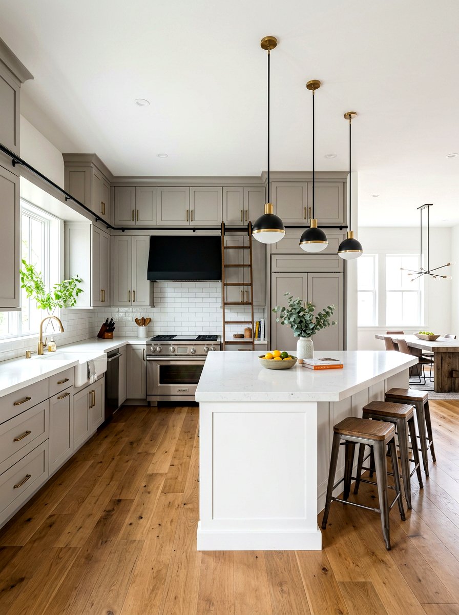 Transitional kitchen rolling ladder - 30 library ladder kitchen ideas