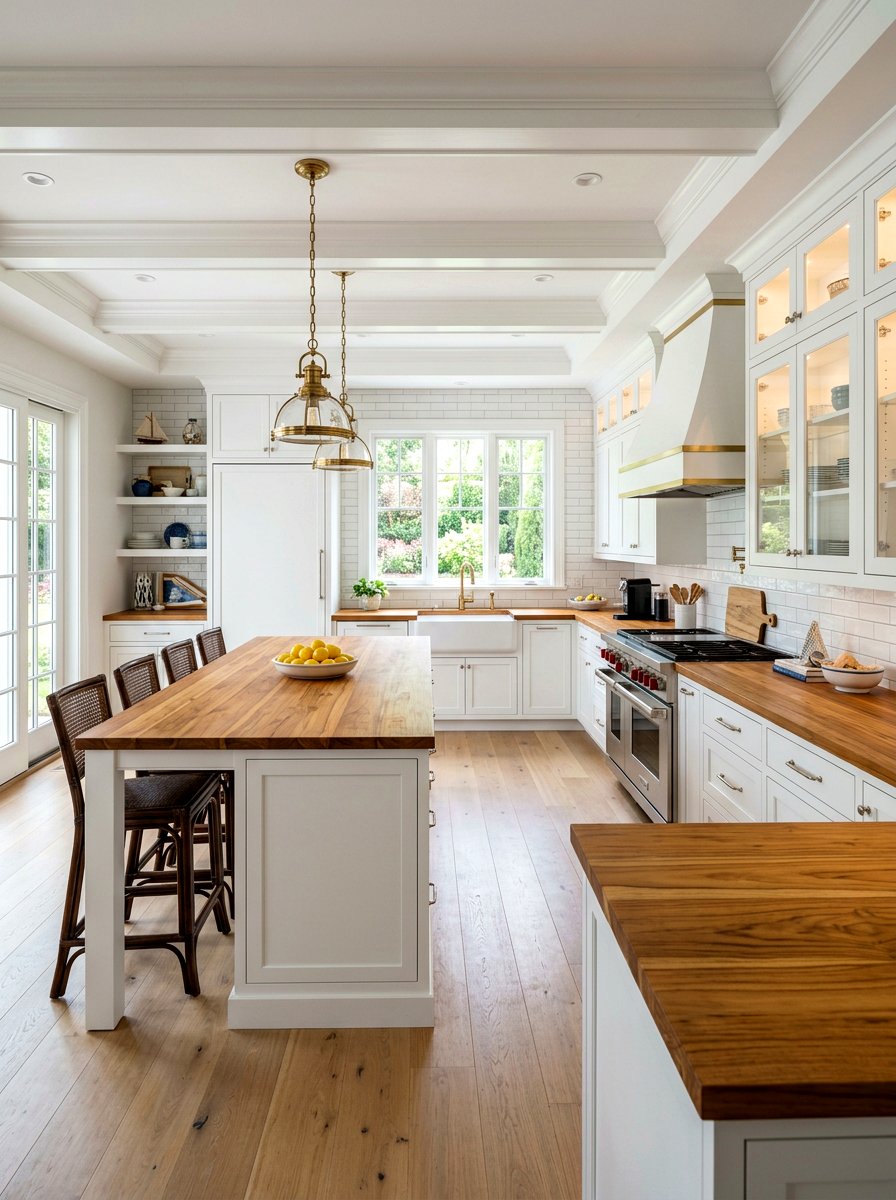 Transitional kitchen with teak countertops - 30 butcher block countertop ideas