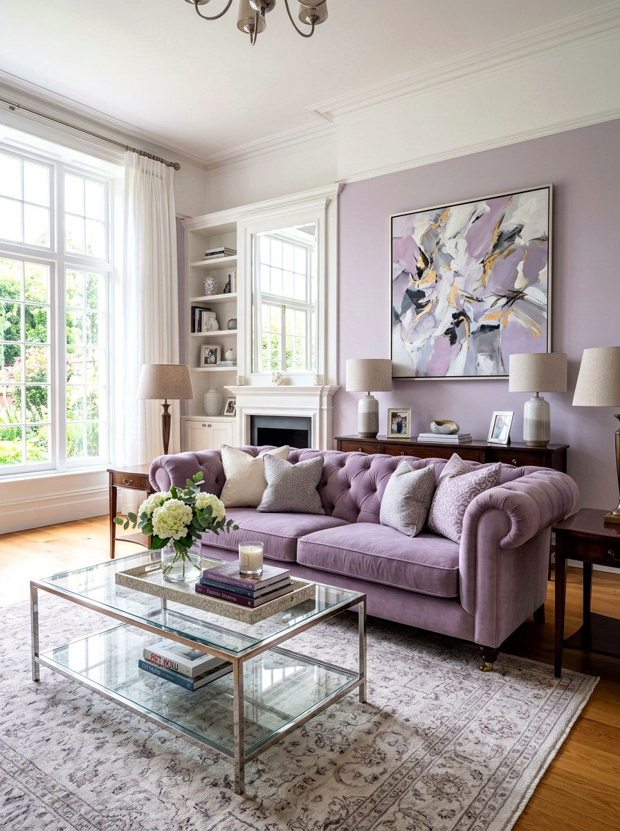 Transitional lilac living room - 30 lilac living room ideas