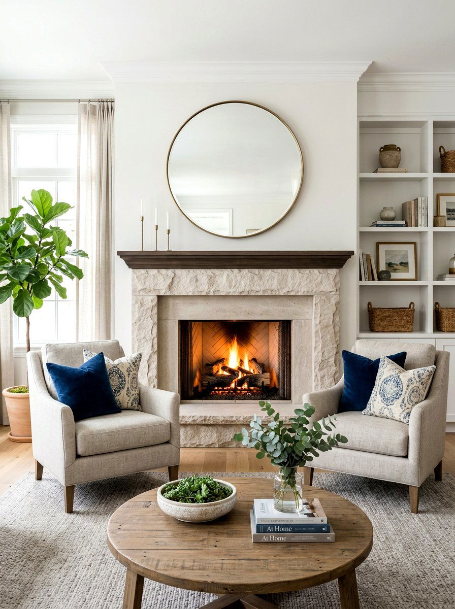 Transitional living room fireplace - 30 off center fireplace ideas