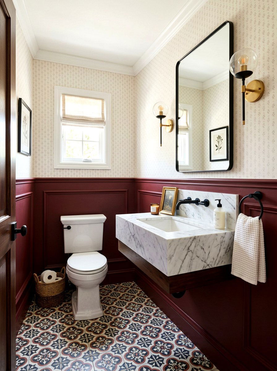 Transitional oxblood powder room - 30 oxblood powder room ideas