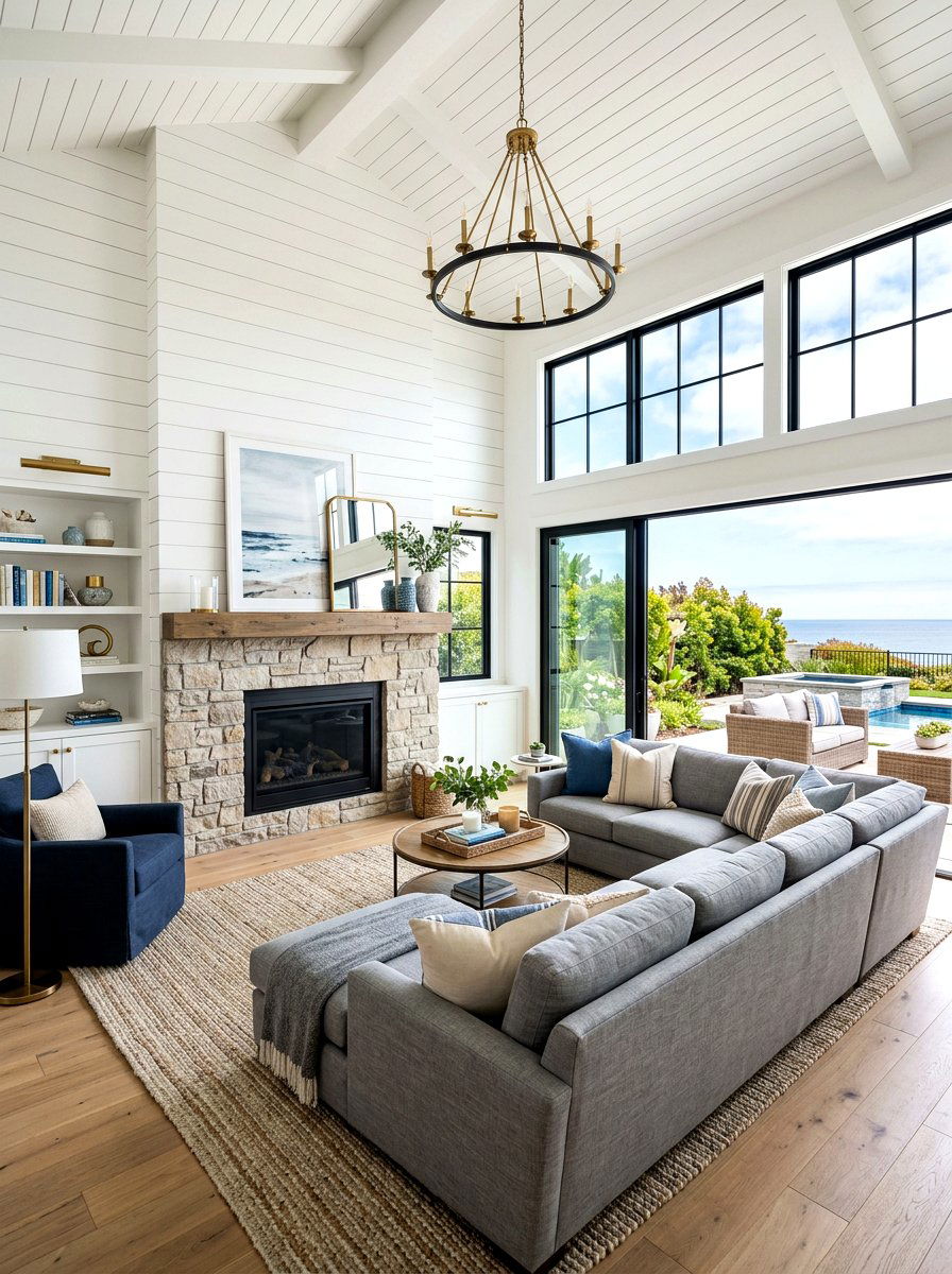 Transitional shiplap fireplace pavilion - 30 pavilion fireplace ideas