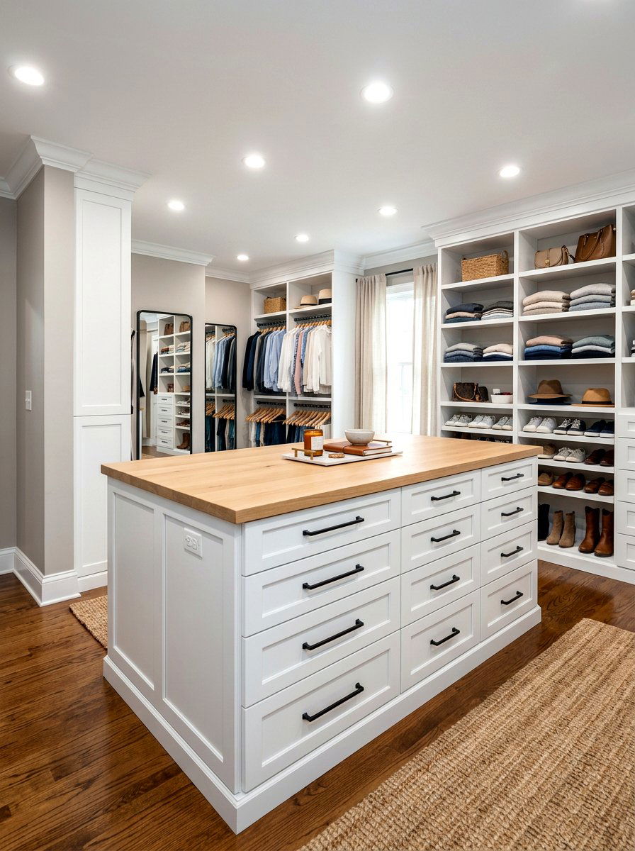 Transitional style closet island - 30 island dresser closet ideas