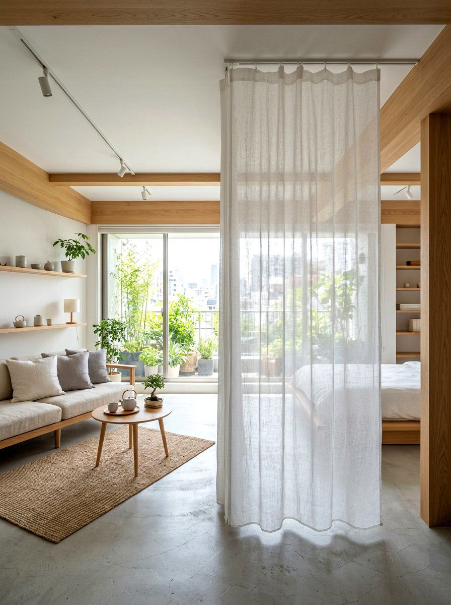 Translucent Gauze Room Divider - 30 curtain divider apartment ideas