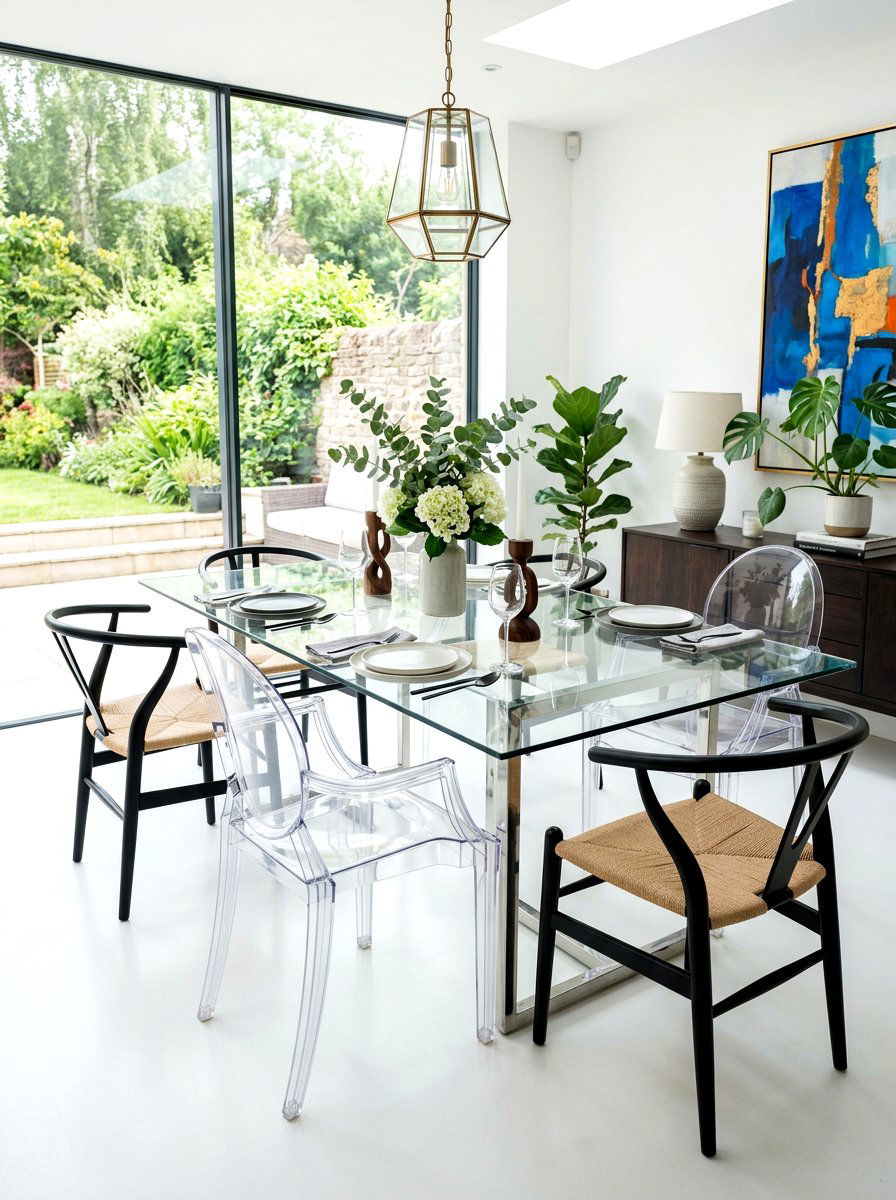 Transparent Mixed With Solid Chairs - 30 mixed dining seating ideas