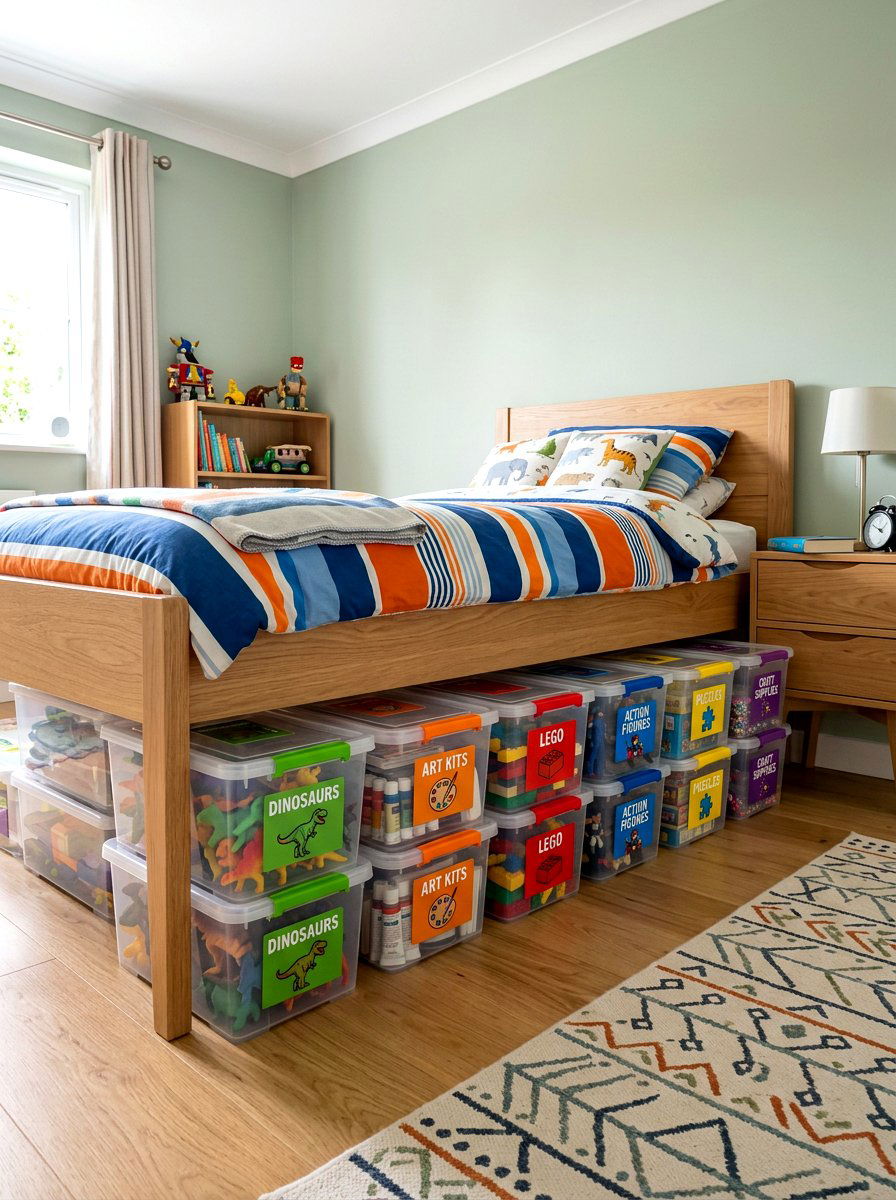 Transparent plastic tub - 30 under bed toy storage ideas