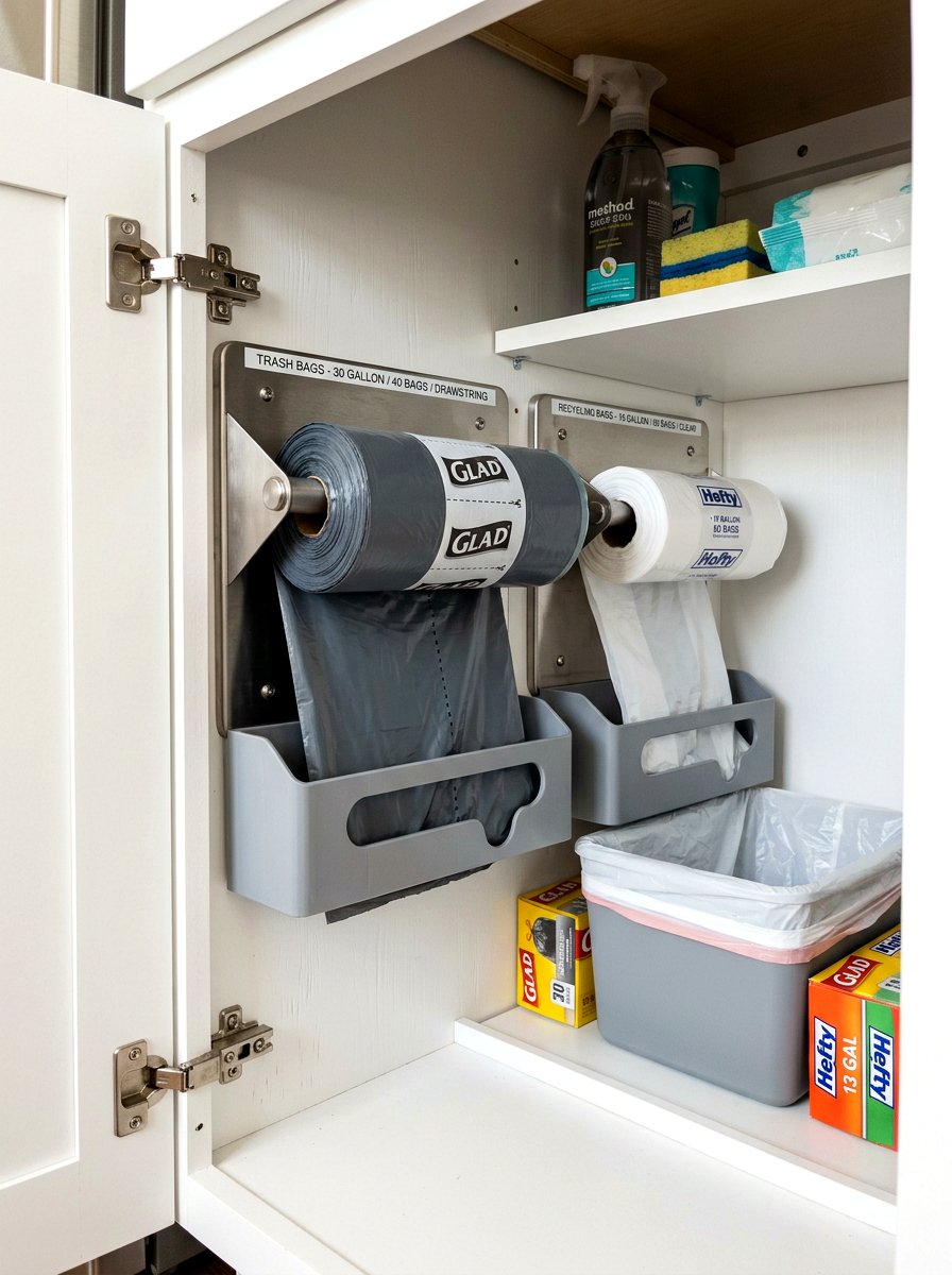 Trash bag dispensers on rolls - 30 organizing under sink storage ideas