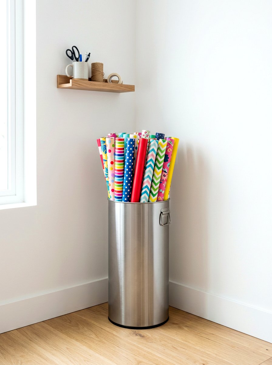 Trash can wrapping paper storage - 30 wrapping paper storage ideas