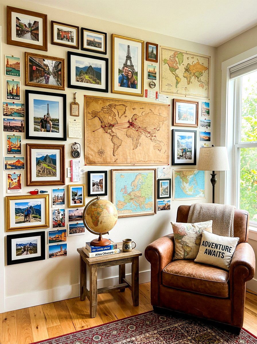 Travel Gallery Wall - 30 bold colorful gallery wall ideas