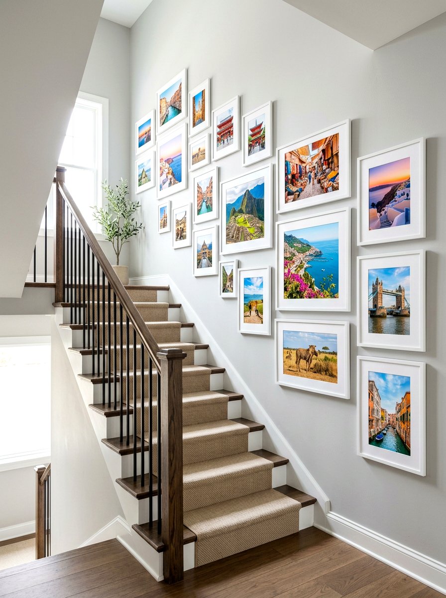 Travel Photo Gallery Wall - 30 stair gallery wall ideas
