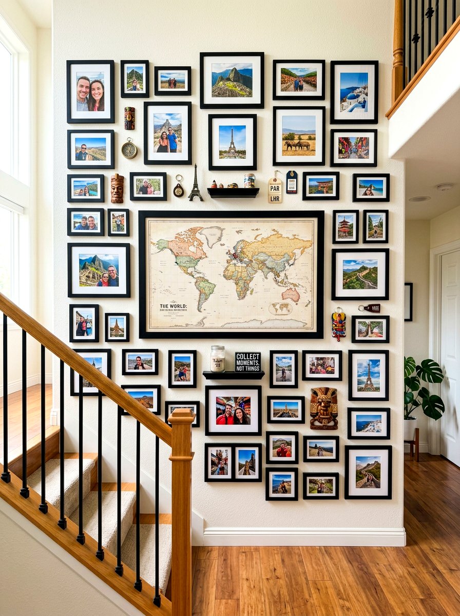 Travel Photo Gallery Wall - 30 stair landing gallery ideas