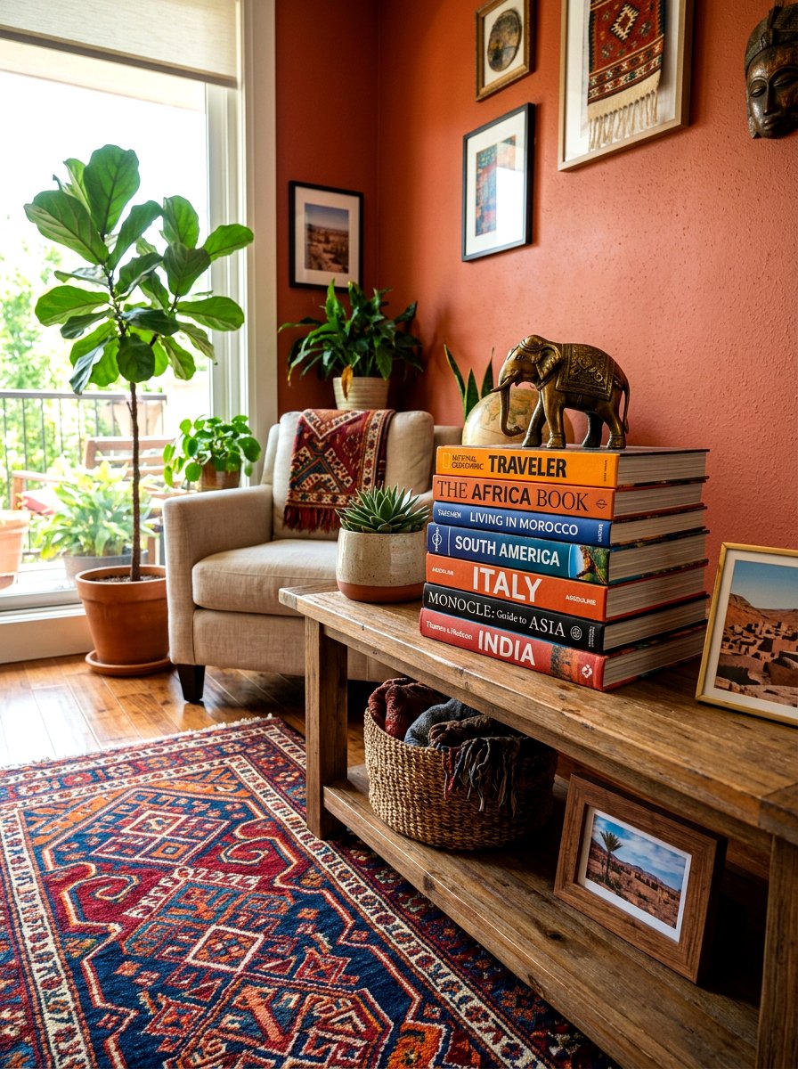 Travel Photography Book Collection - 30 stacked book table ideas