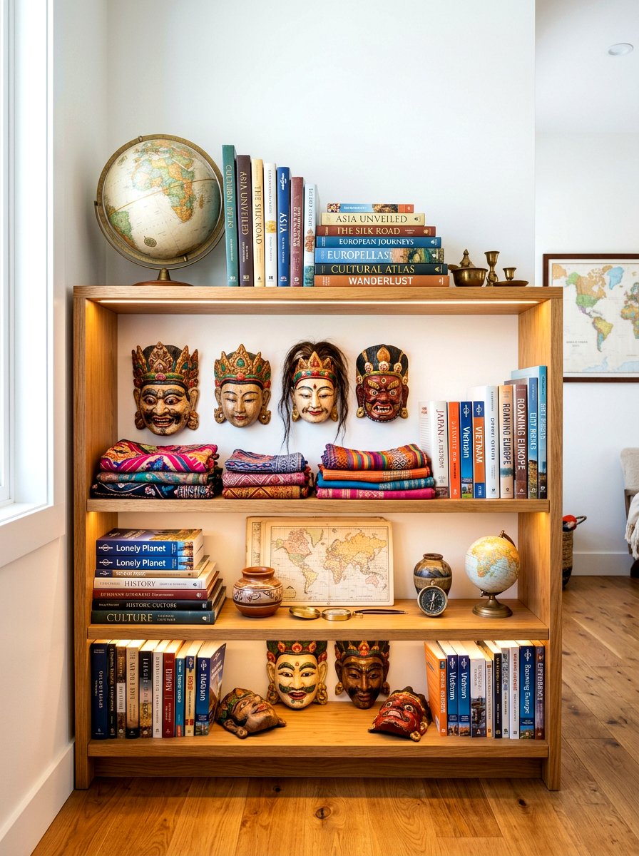 Travel Souvenir Curated Display Shelves - 30 bookshelf styling ideas
