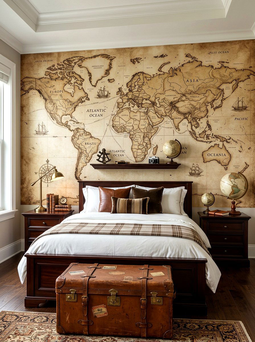 Travel map wallpaper - 30 boys bedroom decor ideas