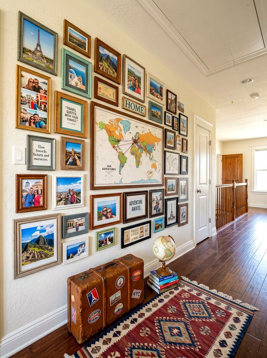 Travel photo hallway display - 30 salon wall entry ideas