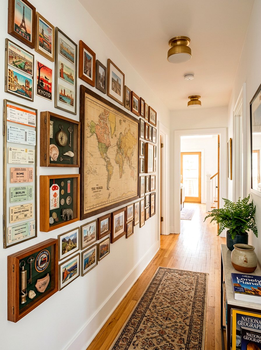 Travel souvenir gallery wall - 30 hallway gallery wall ideas