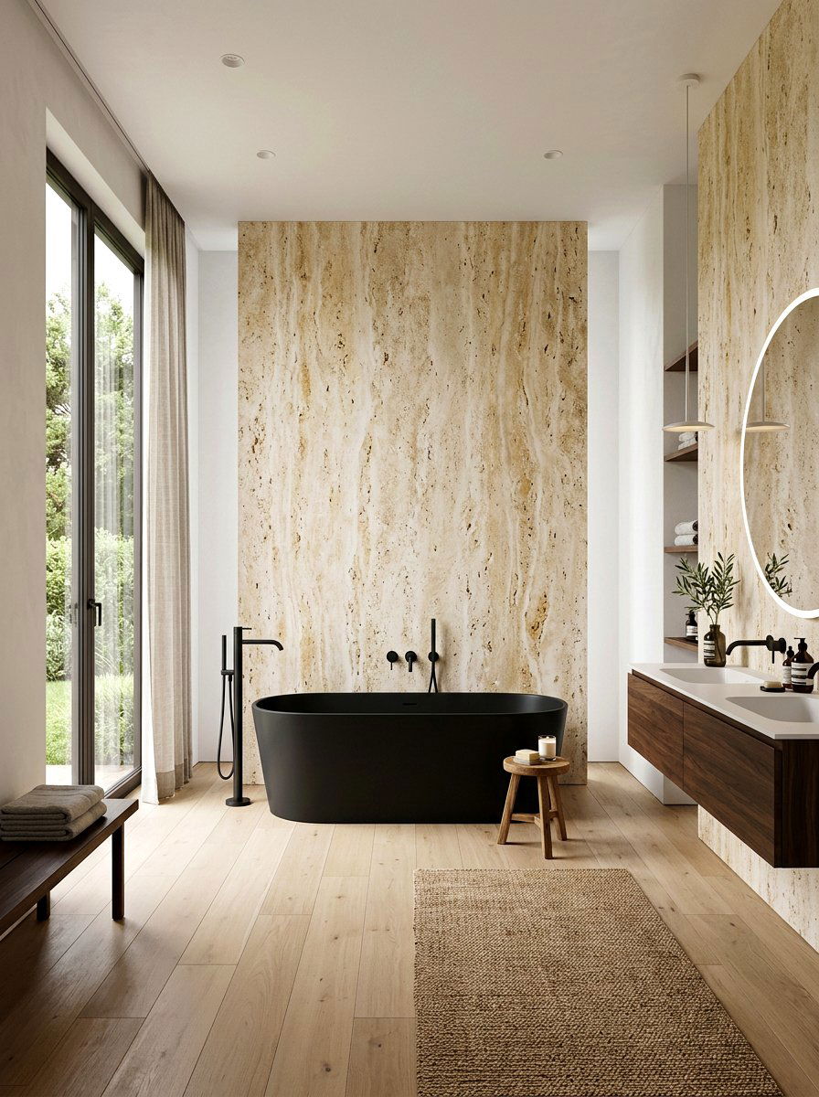 Travertine Accent Wall - 30 travertine bathroom ideas
