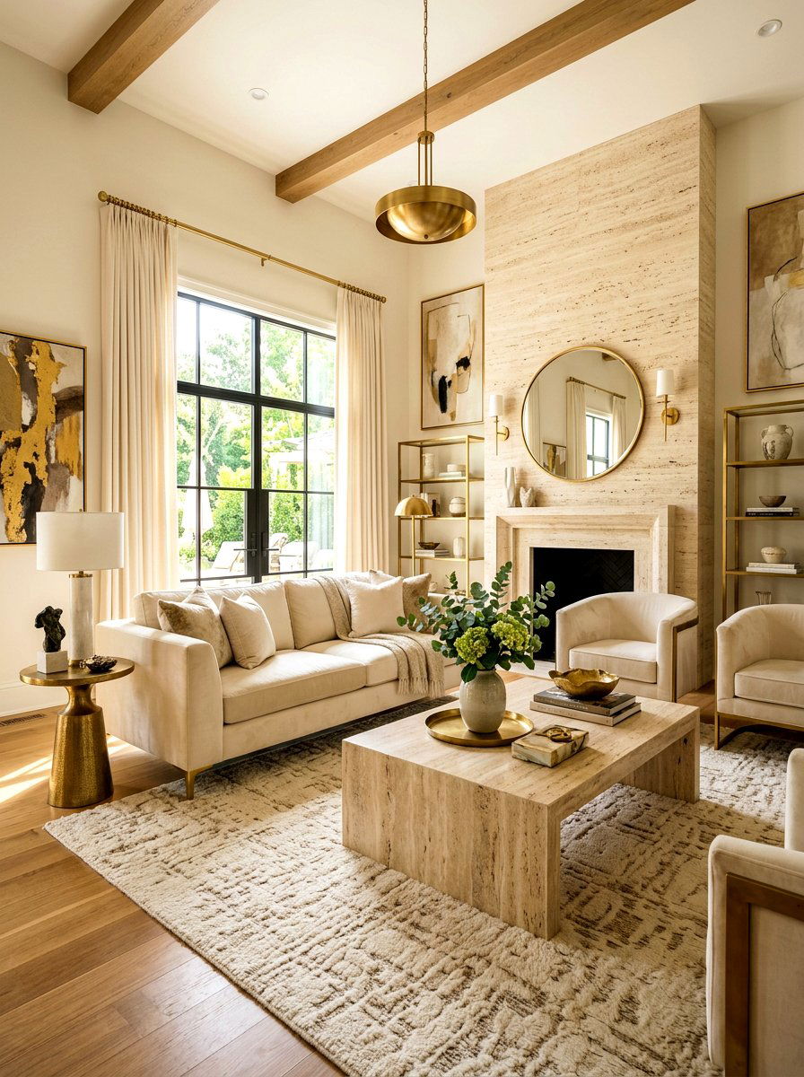 Travertine Accented Lounge - 30 neutral home decor ideas