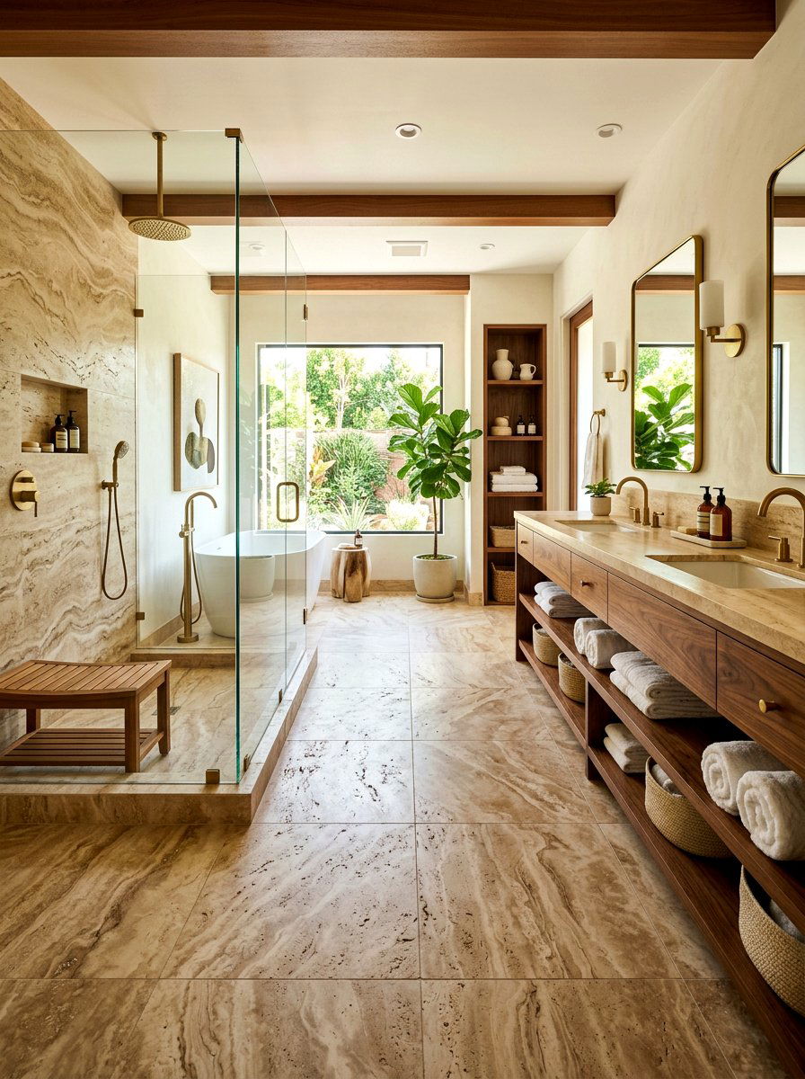 Travertine And Wood Bathroom - 30 travertine bathroom ideas