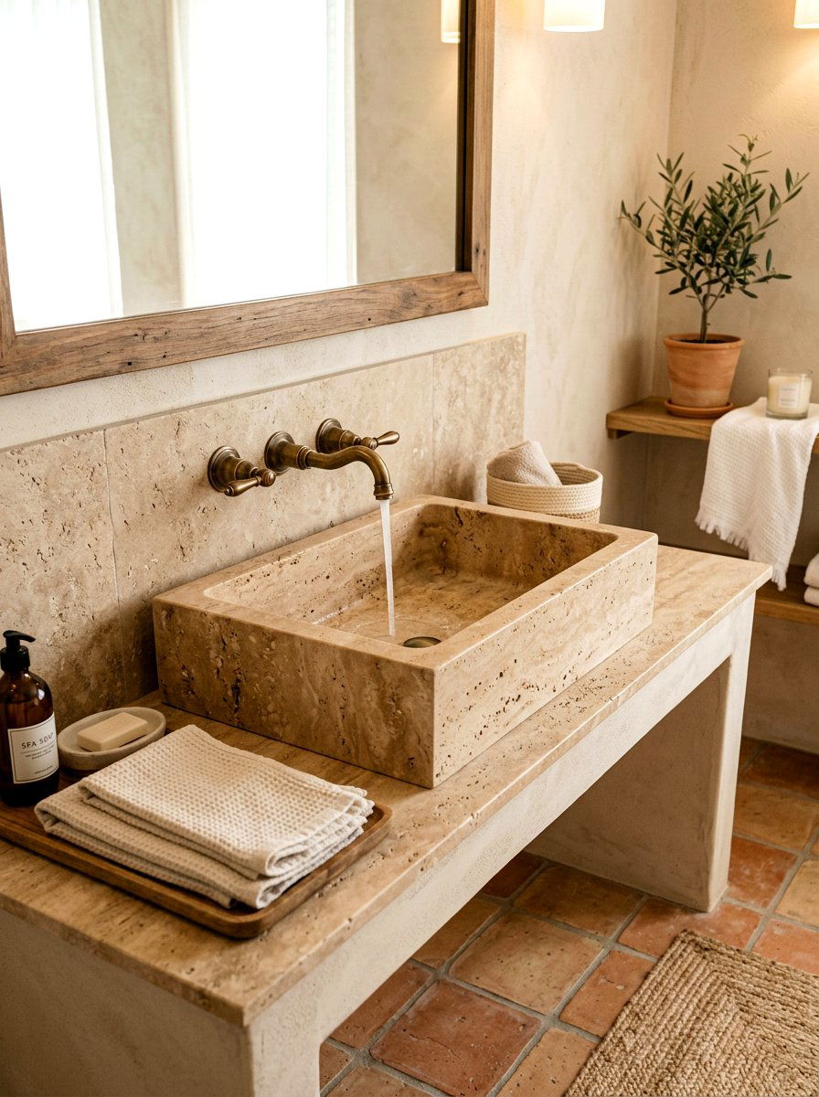 Travertine Bathroom Sink - 30 integrated vanity sink ideas