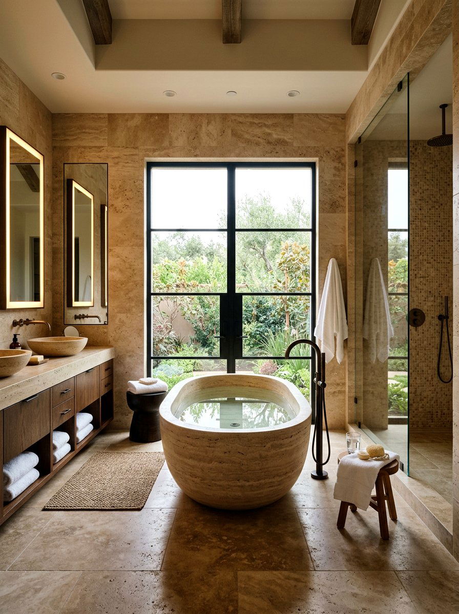Travertine Bathtub - 30 travertine decor ideas
