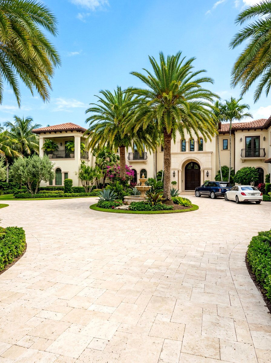 Travertine Circular Driveway - 30 circular driveway ideas