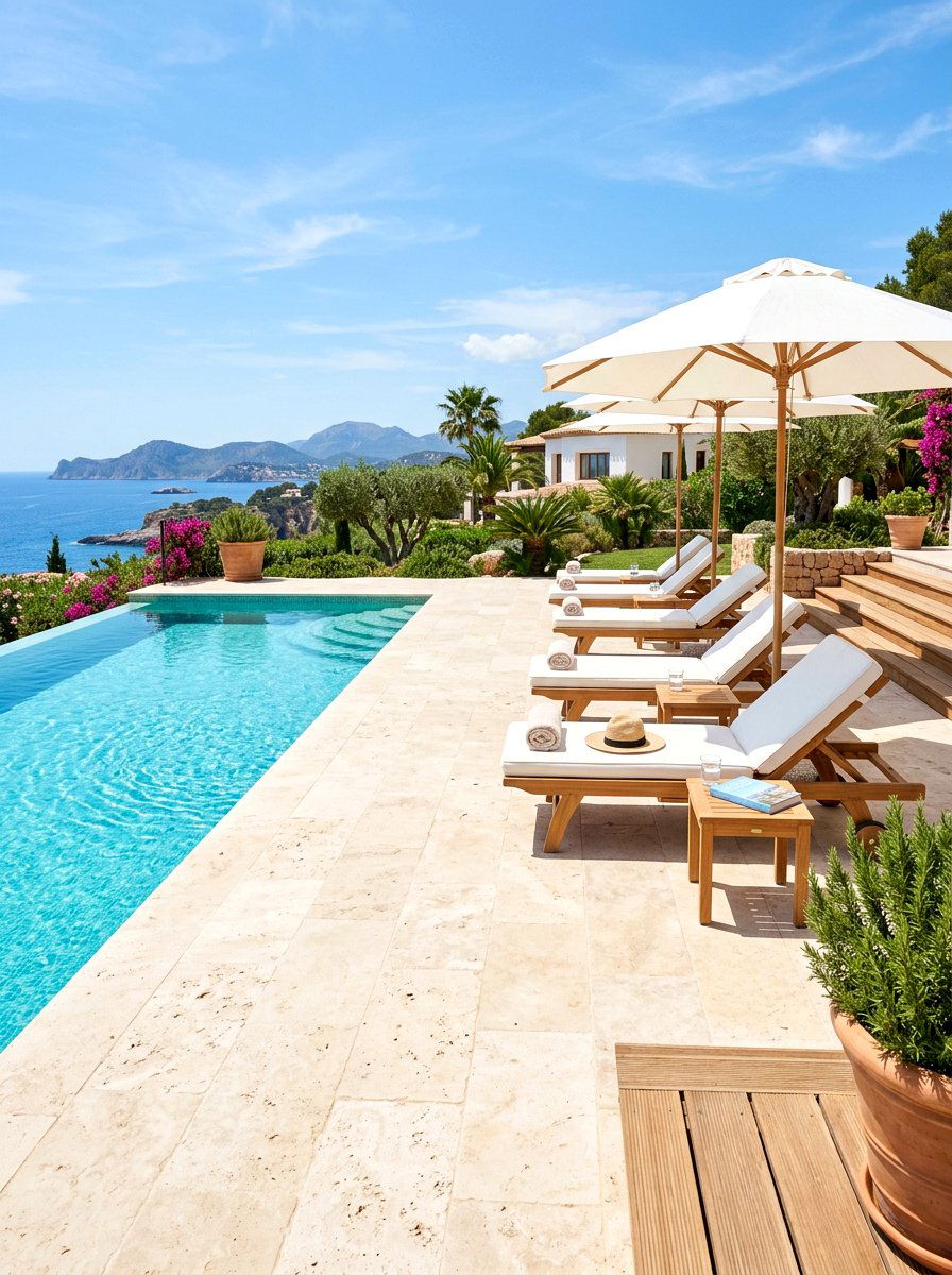 Travertine Decking - 30 pool landscaping ideas