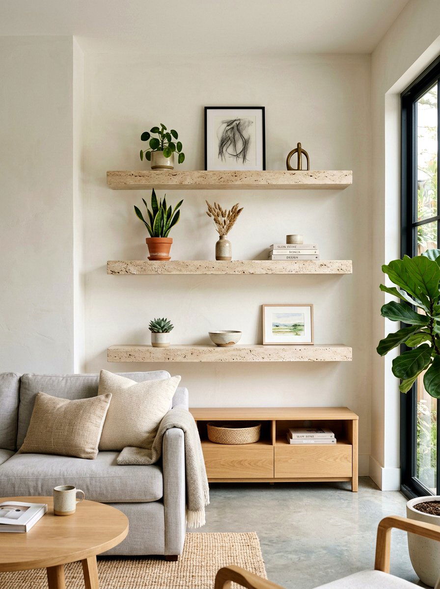 Travertine Floating Shelf - 30 travertine decor ideas