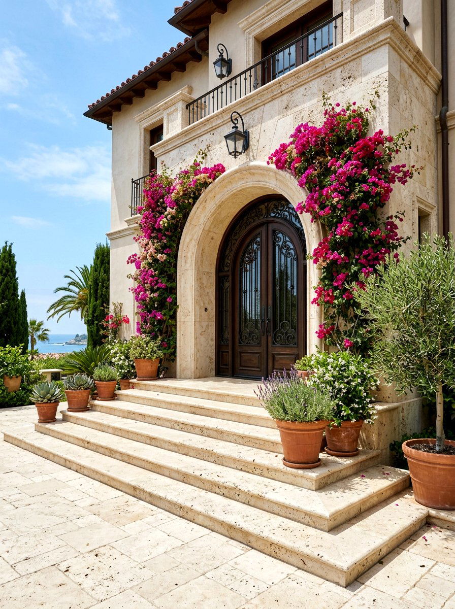 Travertine Front Entry - 30 stone front steps ideas