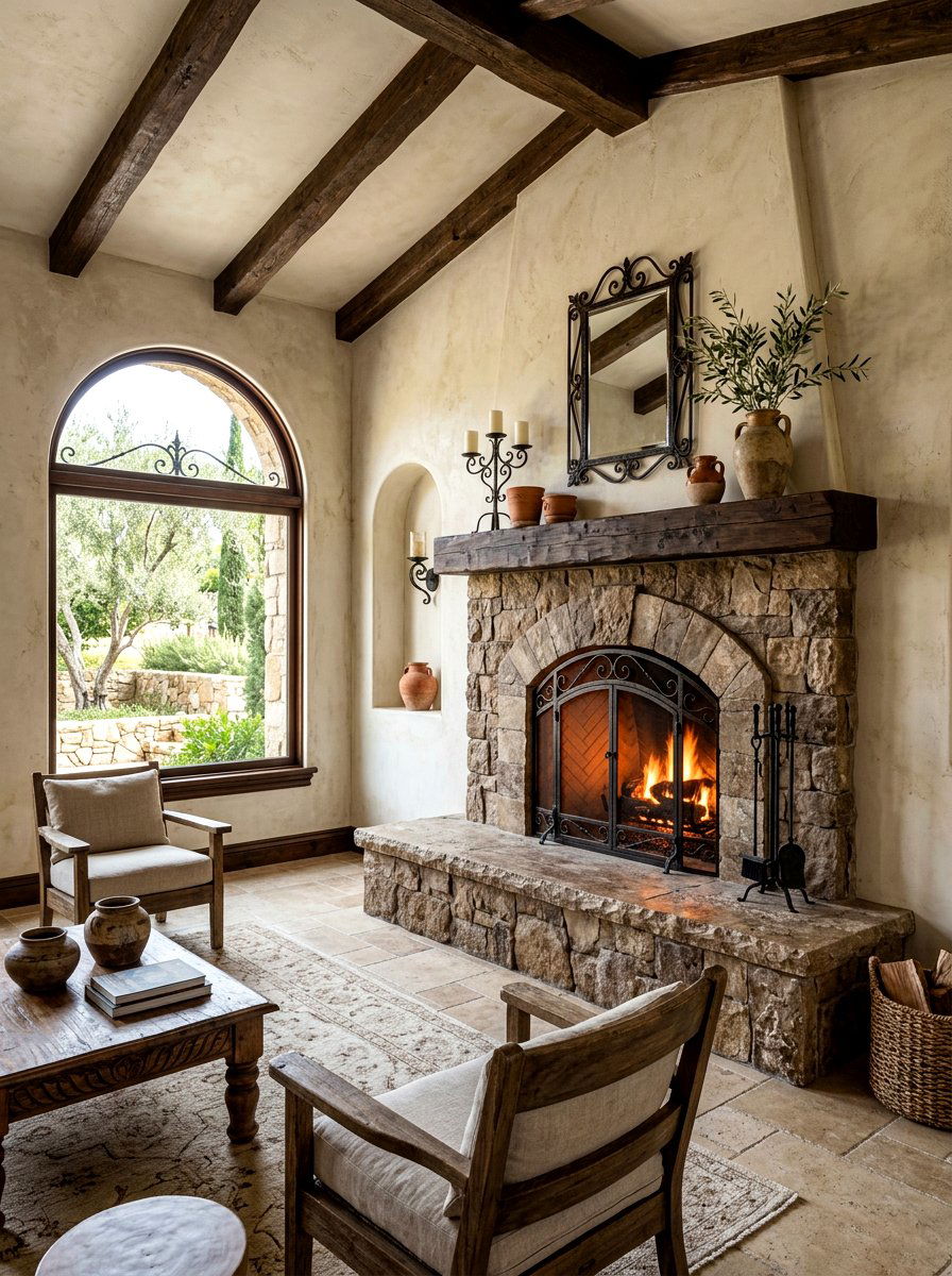 Travertine Hearth - 30 fireplace hearth ideas
