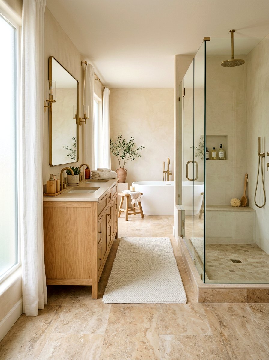 Travertine Look Vinyl Tile - 30 peel and stick floor ideas