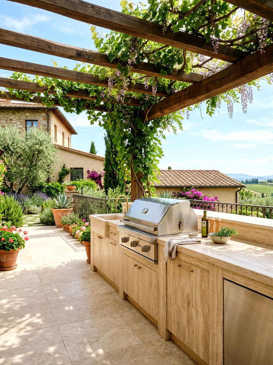 Travertine Outdoor Kitchen - 30 outdoor countertop ideas